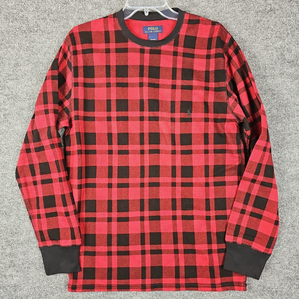 Polo Ralph Lauren Buffalo Plaid Check Waffle Thermal Shirt Men's Red/Black